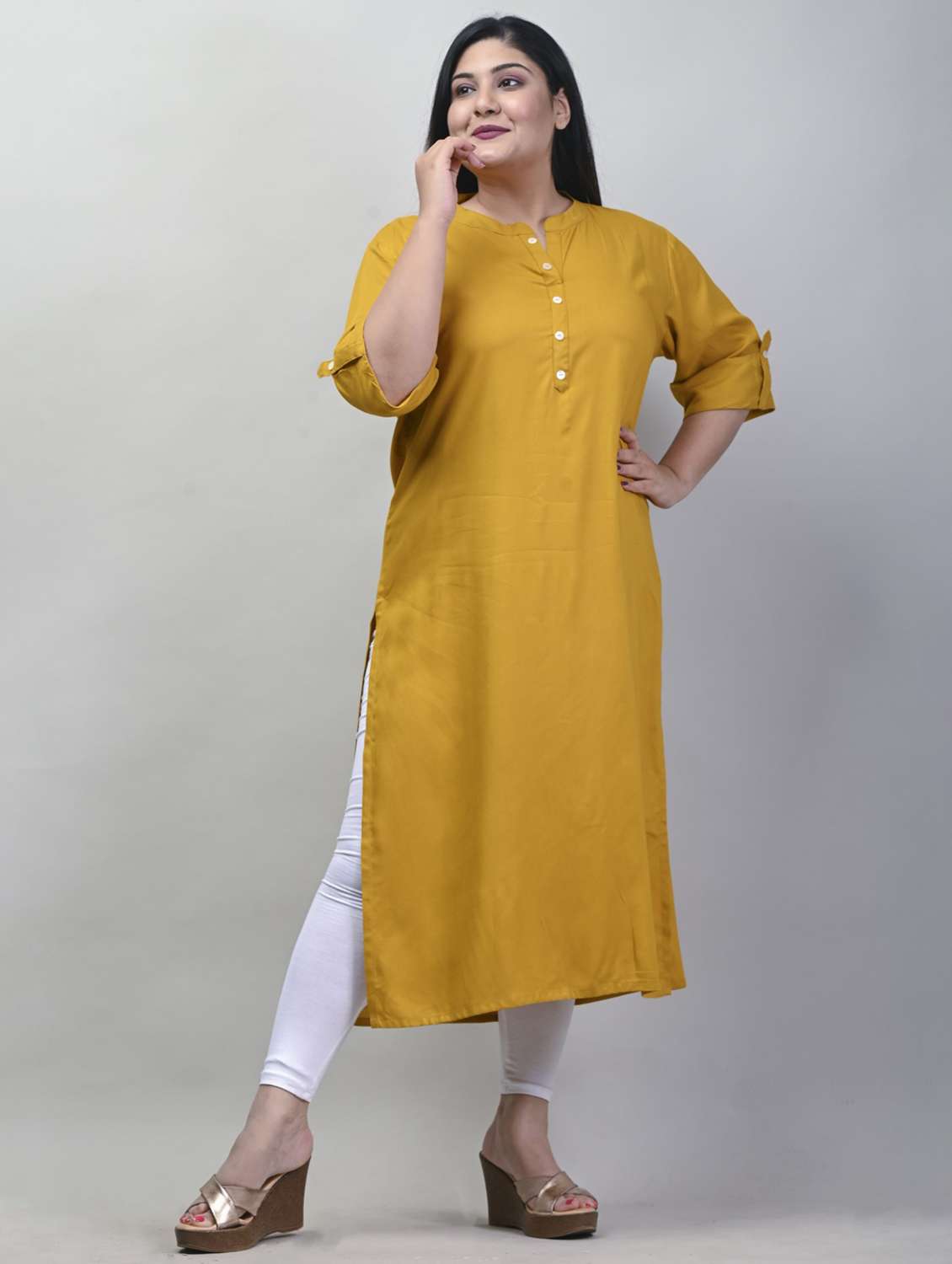 women plus size three quarter sleeve straight kurta