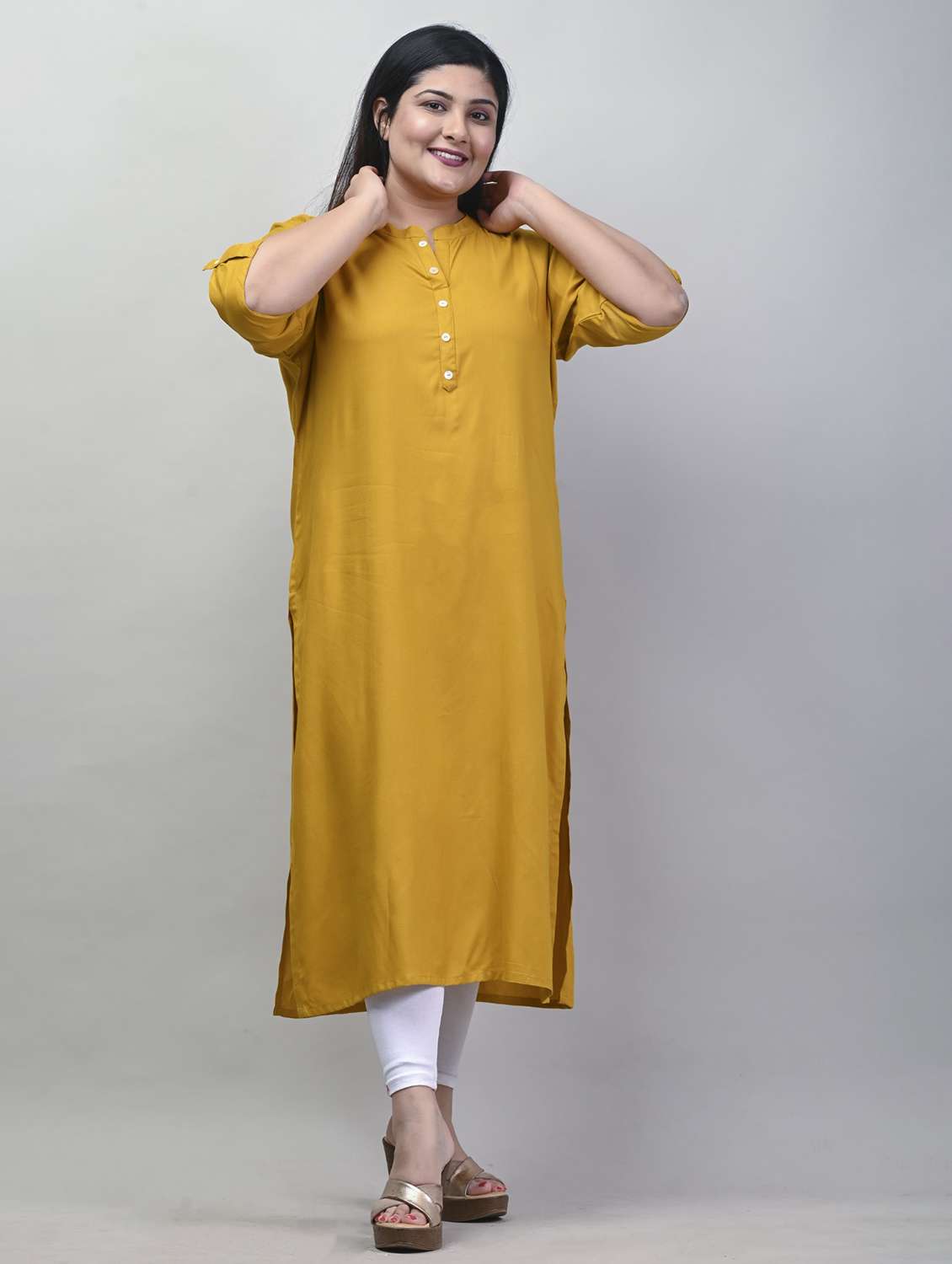 women plus size three quarter sleeve straight kurta - 22076636 -  Standard Image - 1