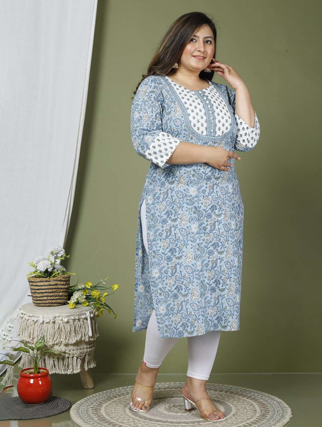 women plus size three quarter sleeve straight kurta - 22076637 -  Standard Image - 1