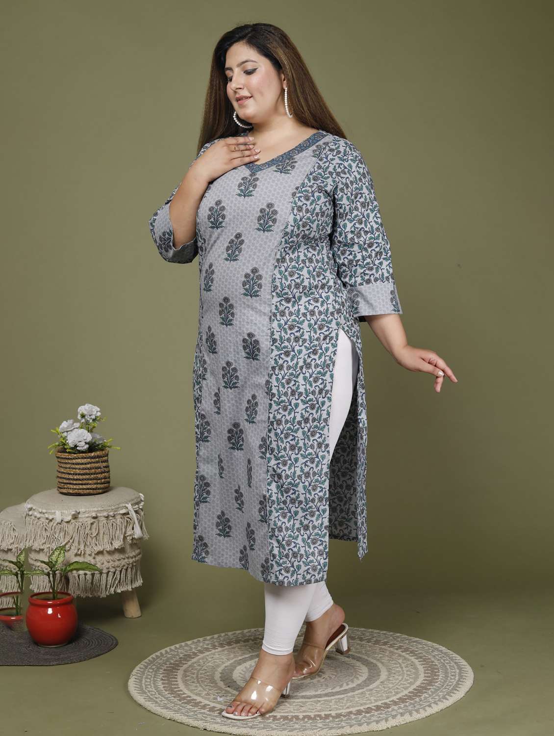 women plus size three quarter sleeve straight kurta - 22076640 -  Standard Image - 1