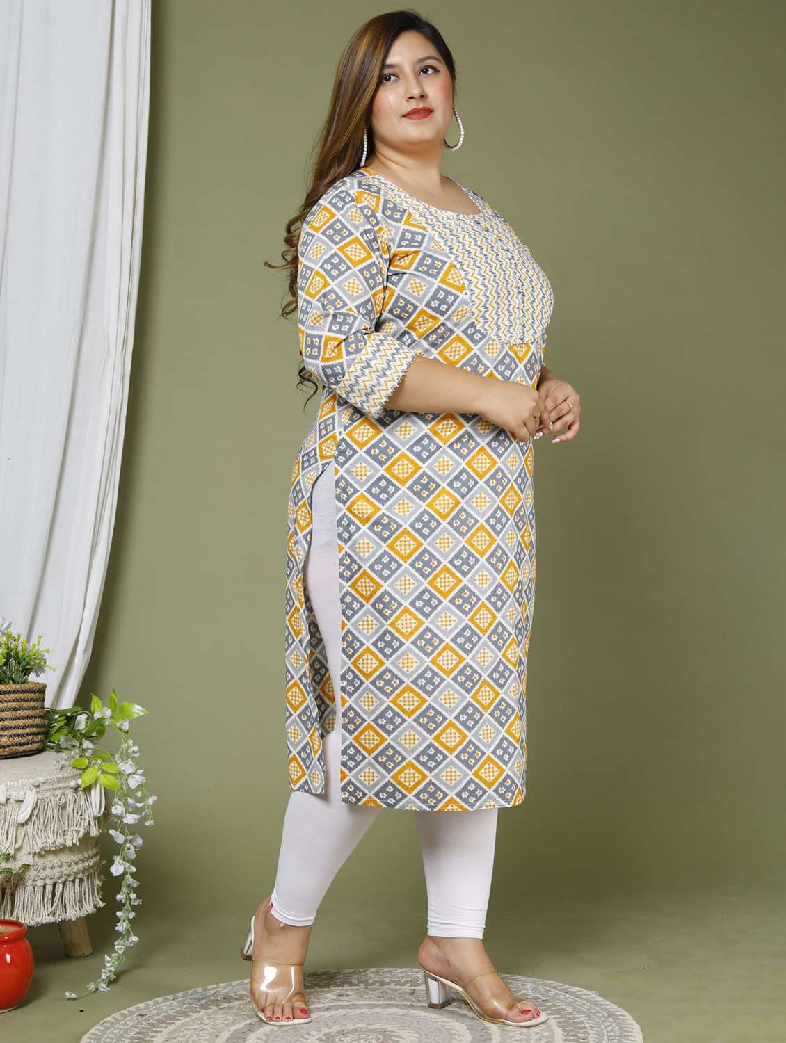 women plus size three quarter sleeve straight kurta - 22076642 -  Standard Image - 1