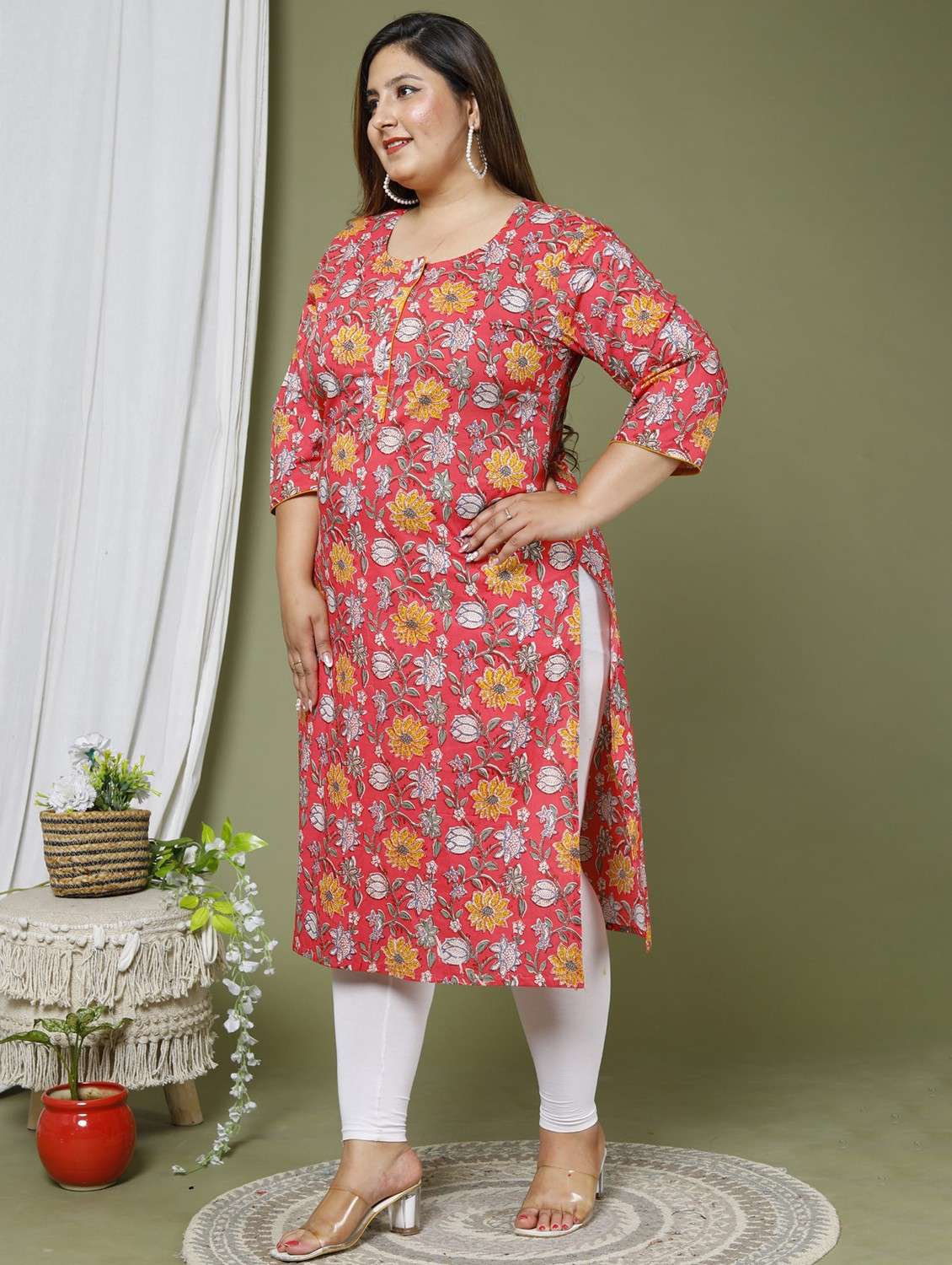 women plus size three quarter sleeve straight kurta - 22076643 -  Standard Image - 1