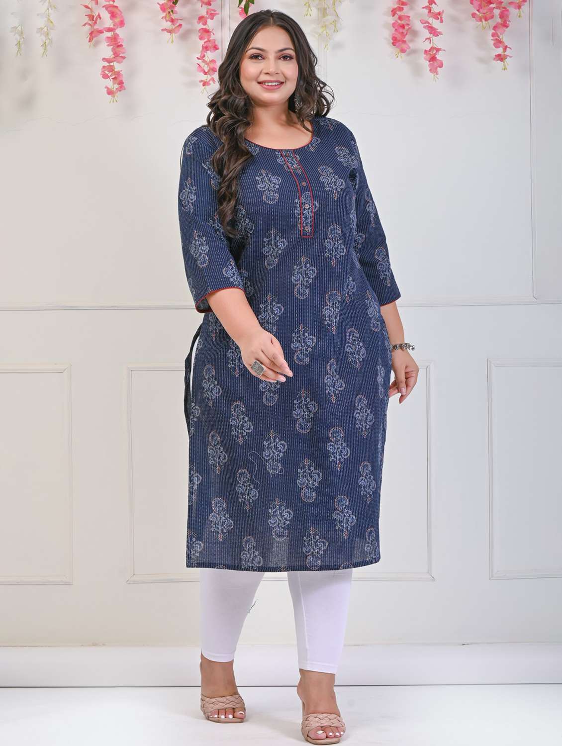 women plus size three quarter sleeve straight kurta - 22076646 -  Standard Image - 1