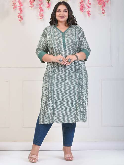 women plus size three quarter sleeve a-line kurta - 22076650 - Standard Image - 0