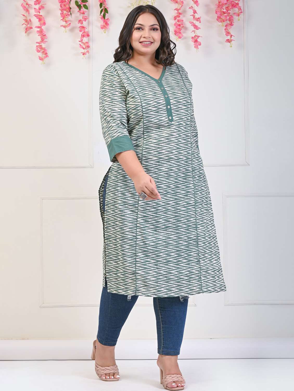 women plus size three quarter sleeve a-line kurta - 22076650 - Standard Image - 1