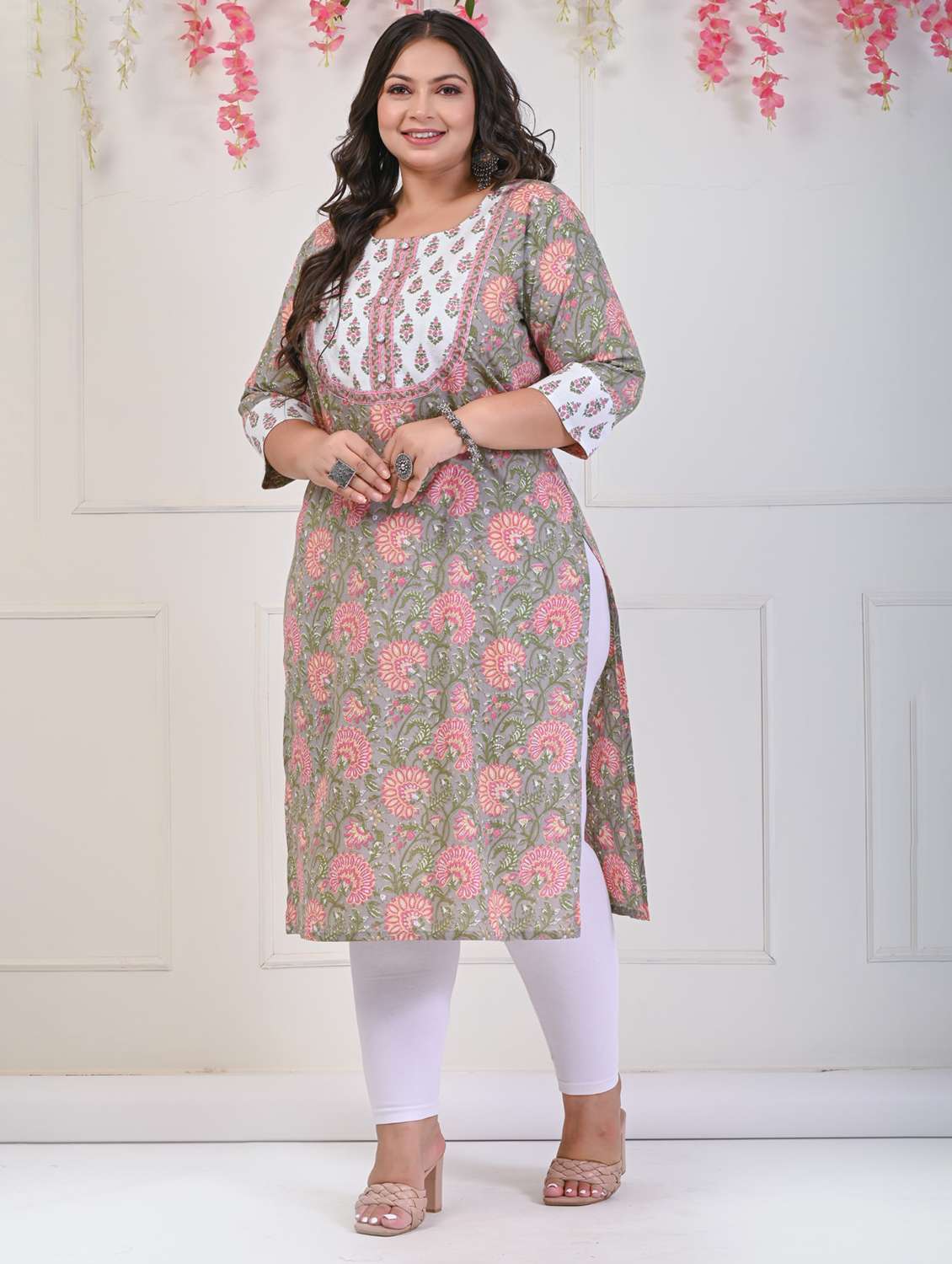 women plus size three quarter sleeve straight kurta - 22076652 -  Standard Image - 1