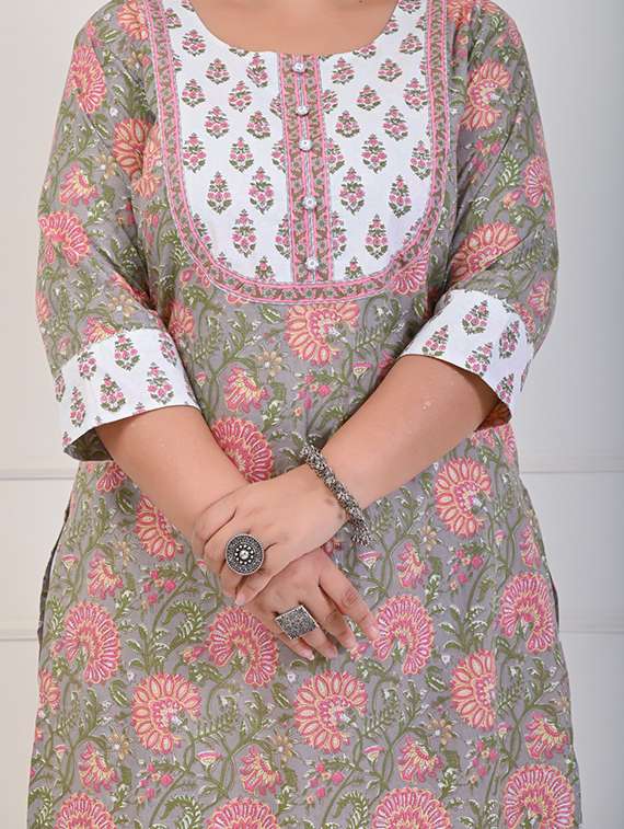 women plus size three quarter sleeve straight kurta - 22076652 -  Standard Image - 4