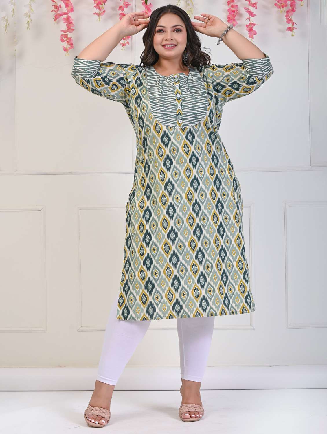 women plus size three quarter sleeve straight kurta - 22076653 - Standard Image - 1
