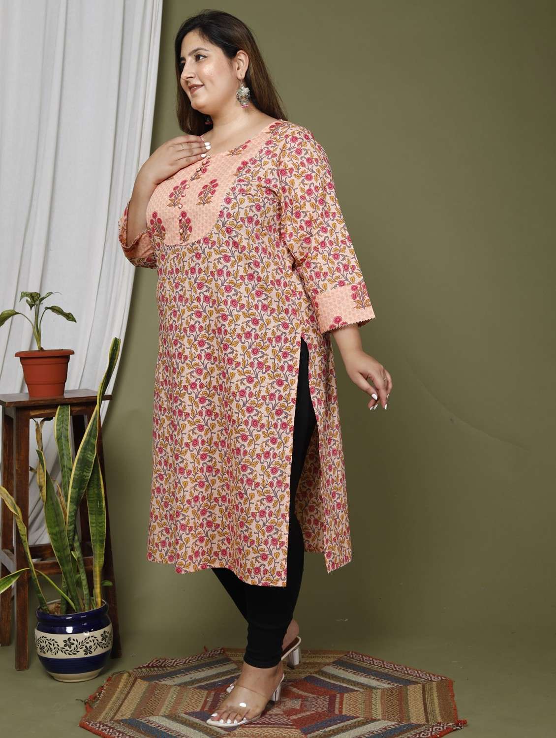 women plus size three quarter sleeve straight kurta - 22076654 -  Standard Image - 1