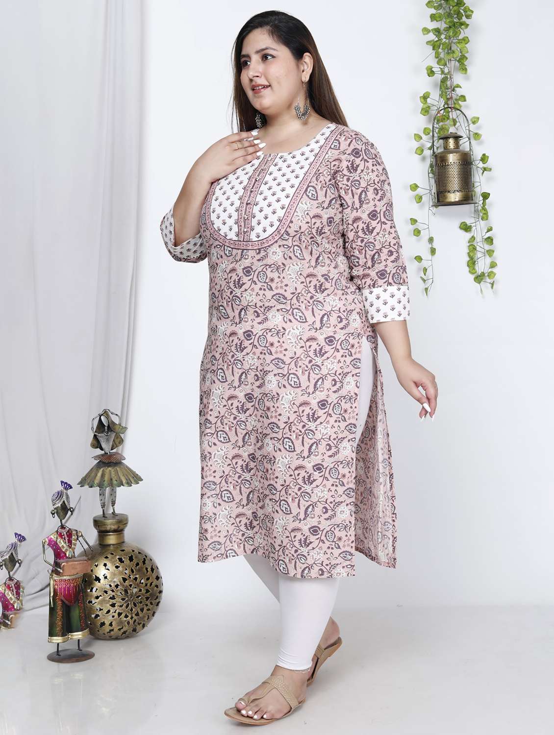 women plus size three quarter sleeve straight kurta - 22076655 -  Standard Image - 1