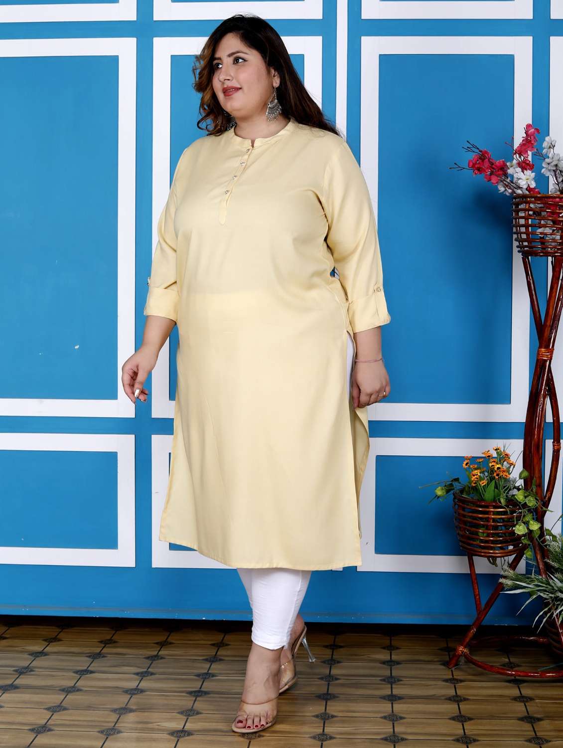 women plus size three quarter sleeve straight kurta - 22076656 -  Standard Image - 1