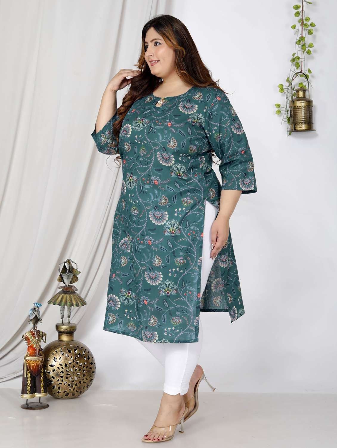 women plus size three quarter sleeve straight kurta - 22076657 -  Standard Image - 1