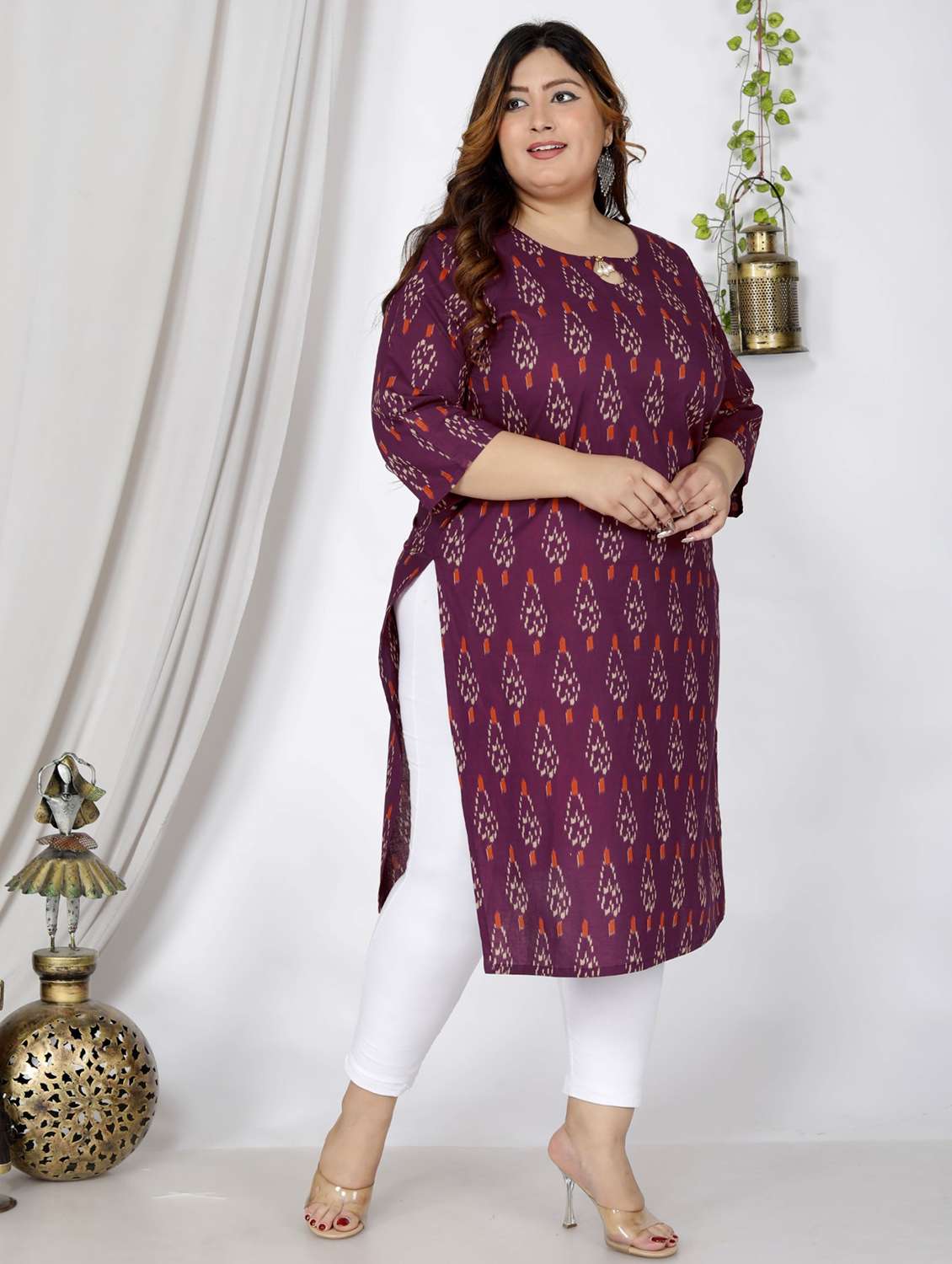 women plus size three quarter sleeve straight kurta - 22076658 -  Standard Image - 1