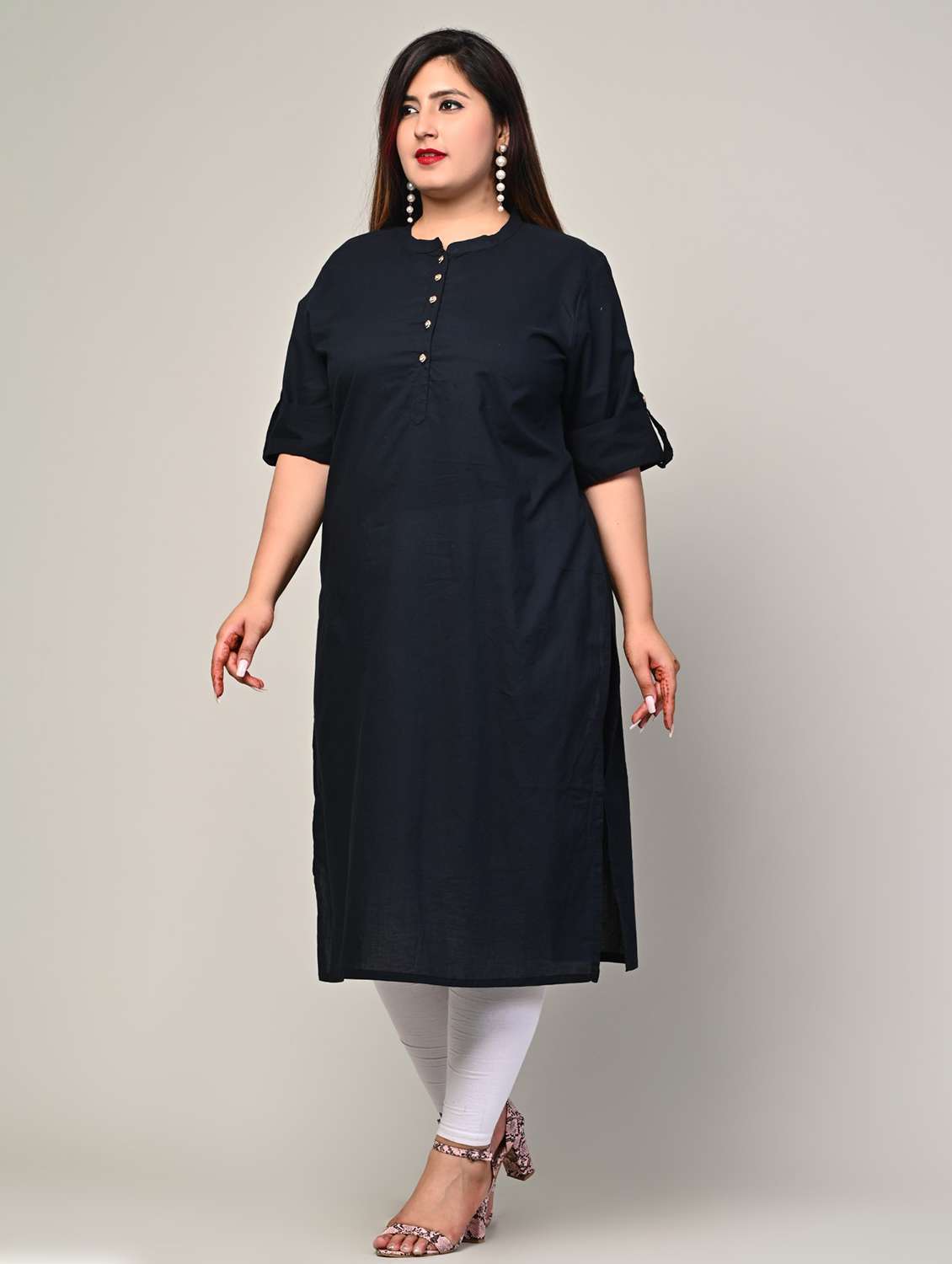 women plus size three quarter sleeve straight kurta - 22076659 -  Standard Image - 1