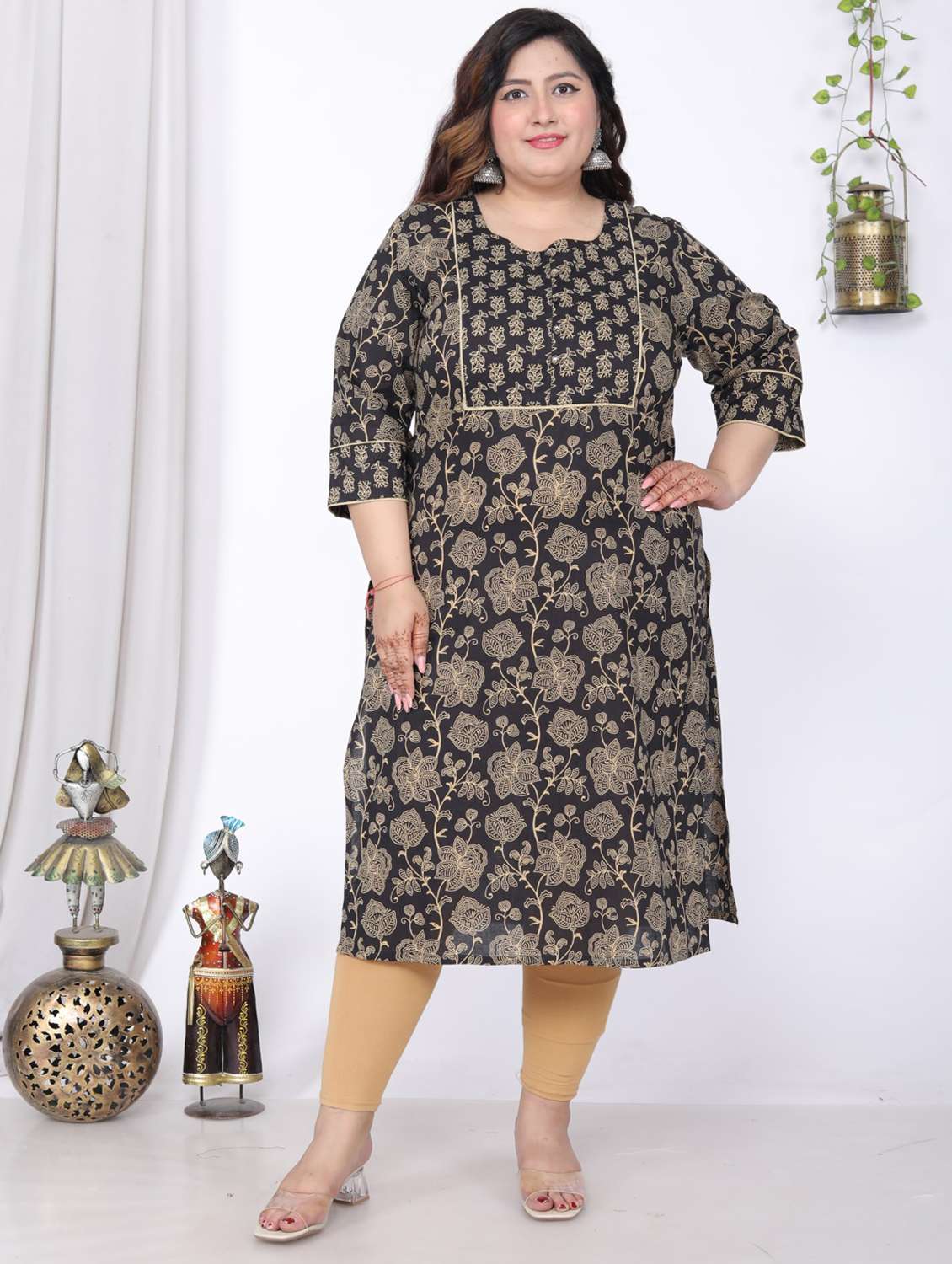 women plus size three quarter sleeve straight kurta