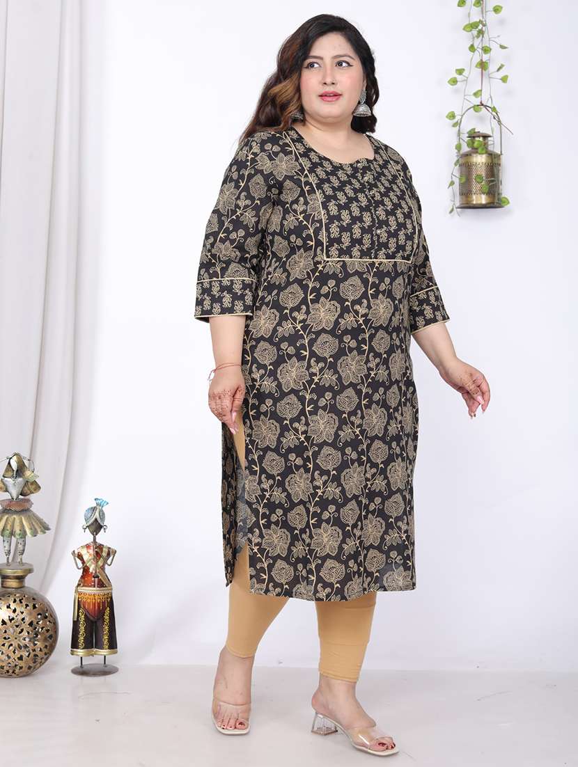 women plus size three quarter sleeve straight kurta - 22076660 -  Standard Image - 1