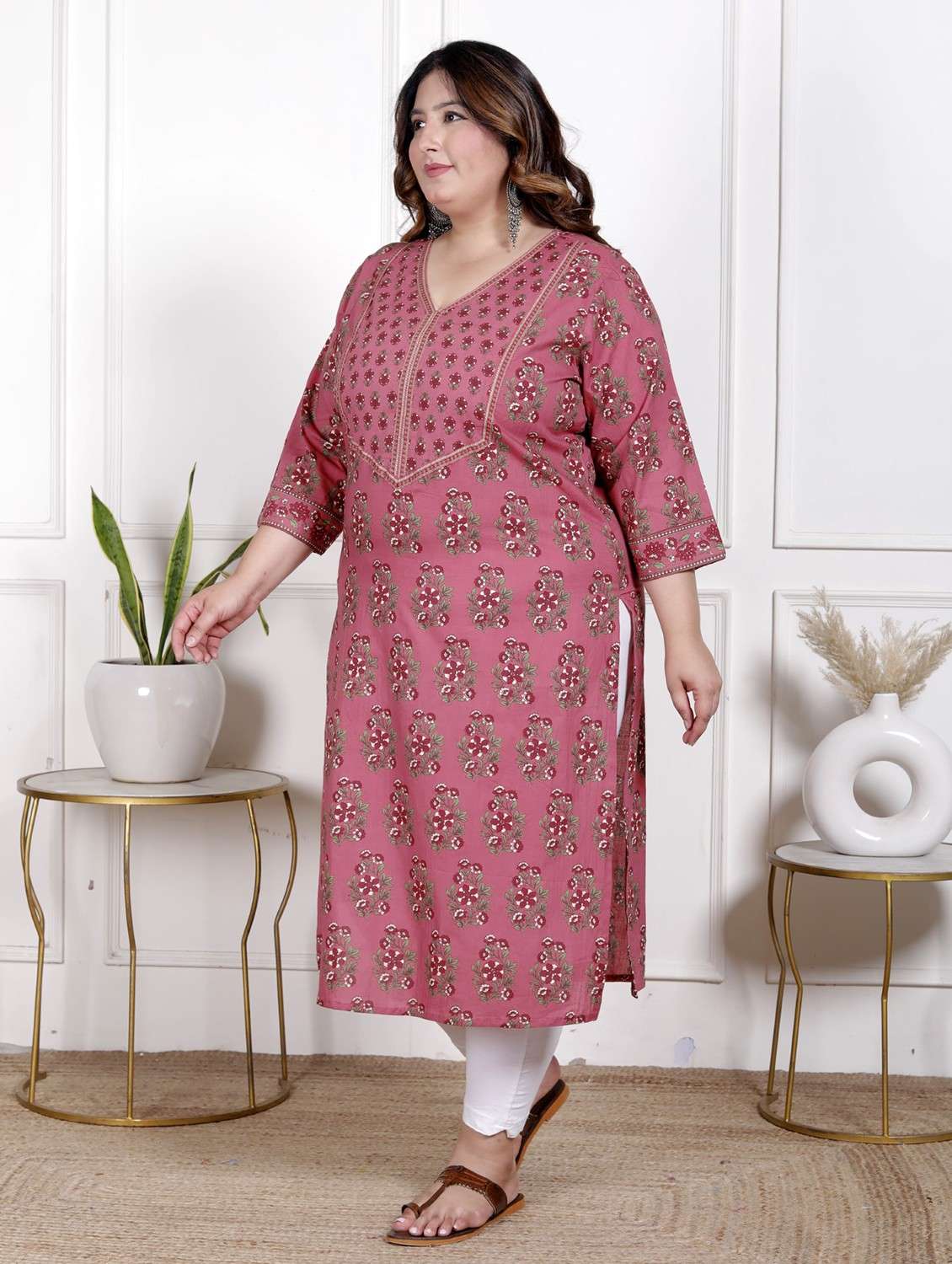 women plus size three quarter sleeve straight kurta - 22076667 -  Standard Image - 1