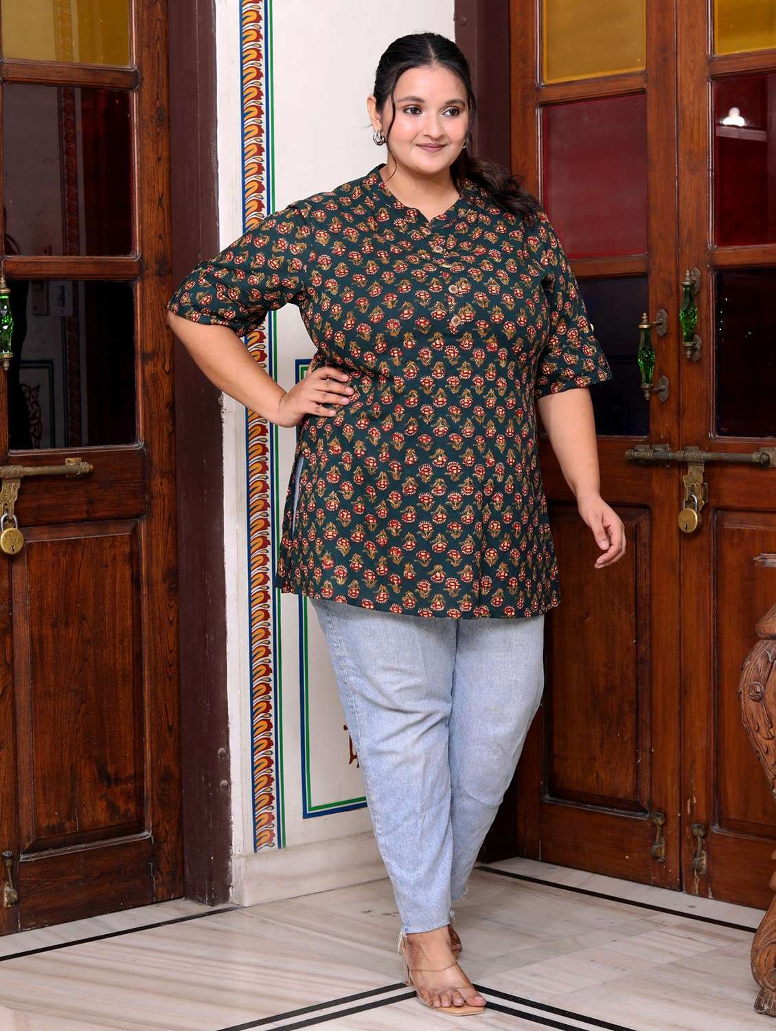women plus size three quarter sleeve straight kurti - 22076675 -  Standard Image - 1