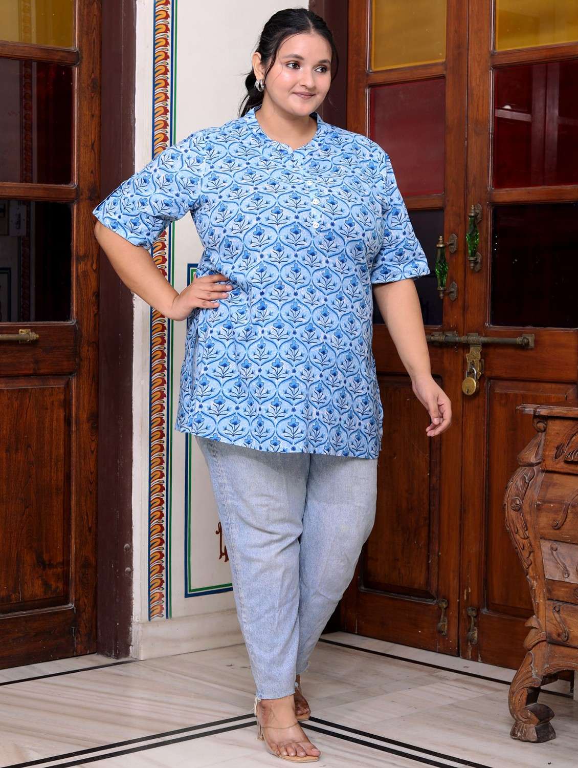women plus size three quarter sleeve straight kurti - 22076677 -  Standard Image - 1