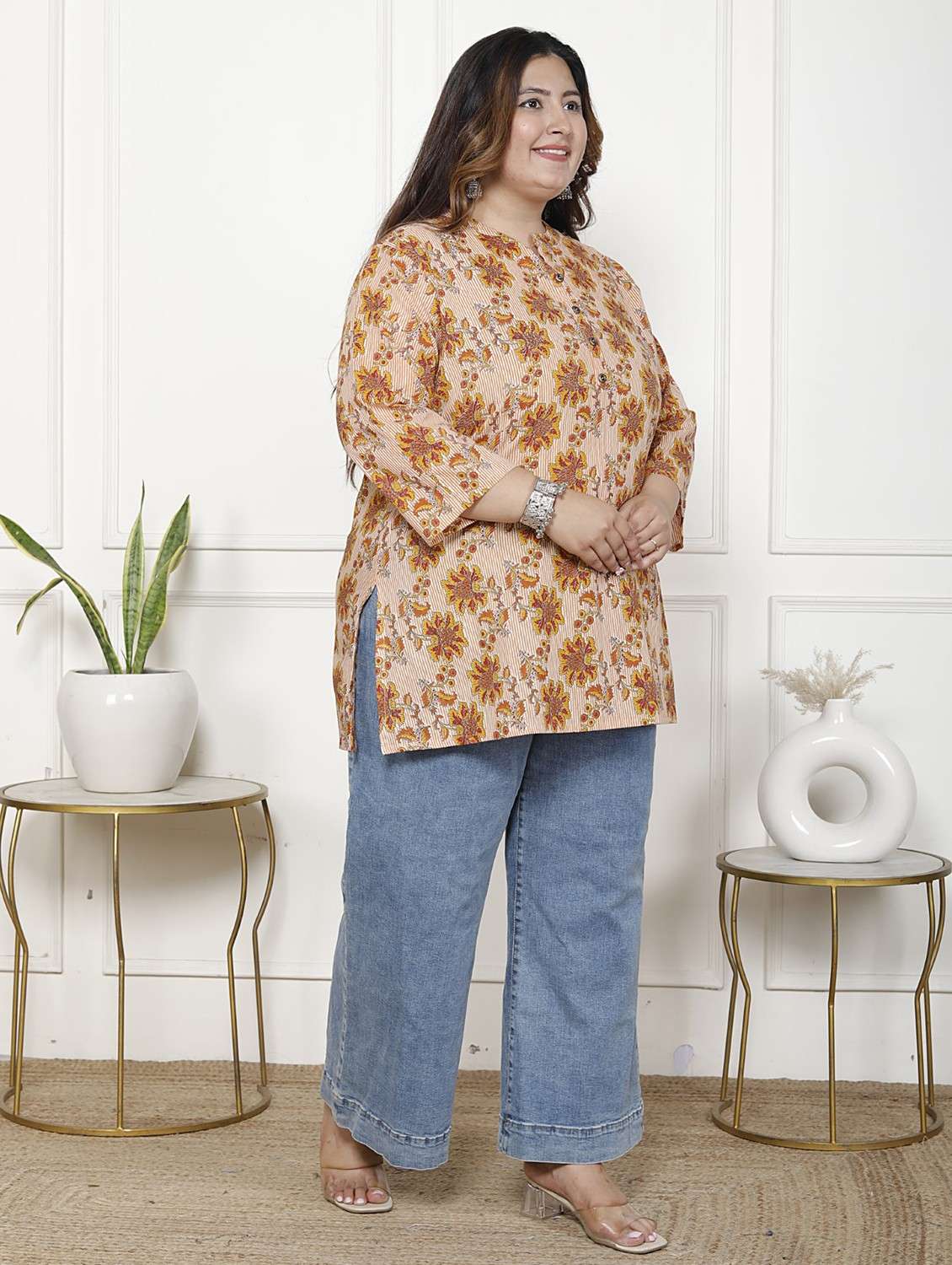 women plus size three quarter sleeve straight kurti - 22076678 -  Standard Image - 1