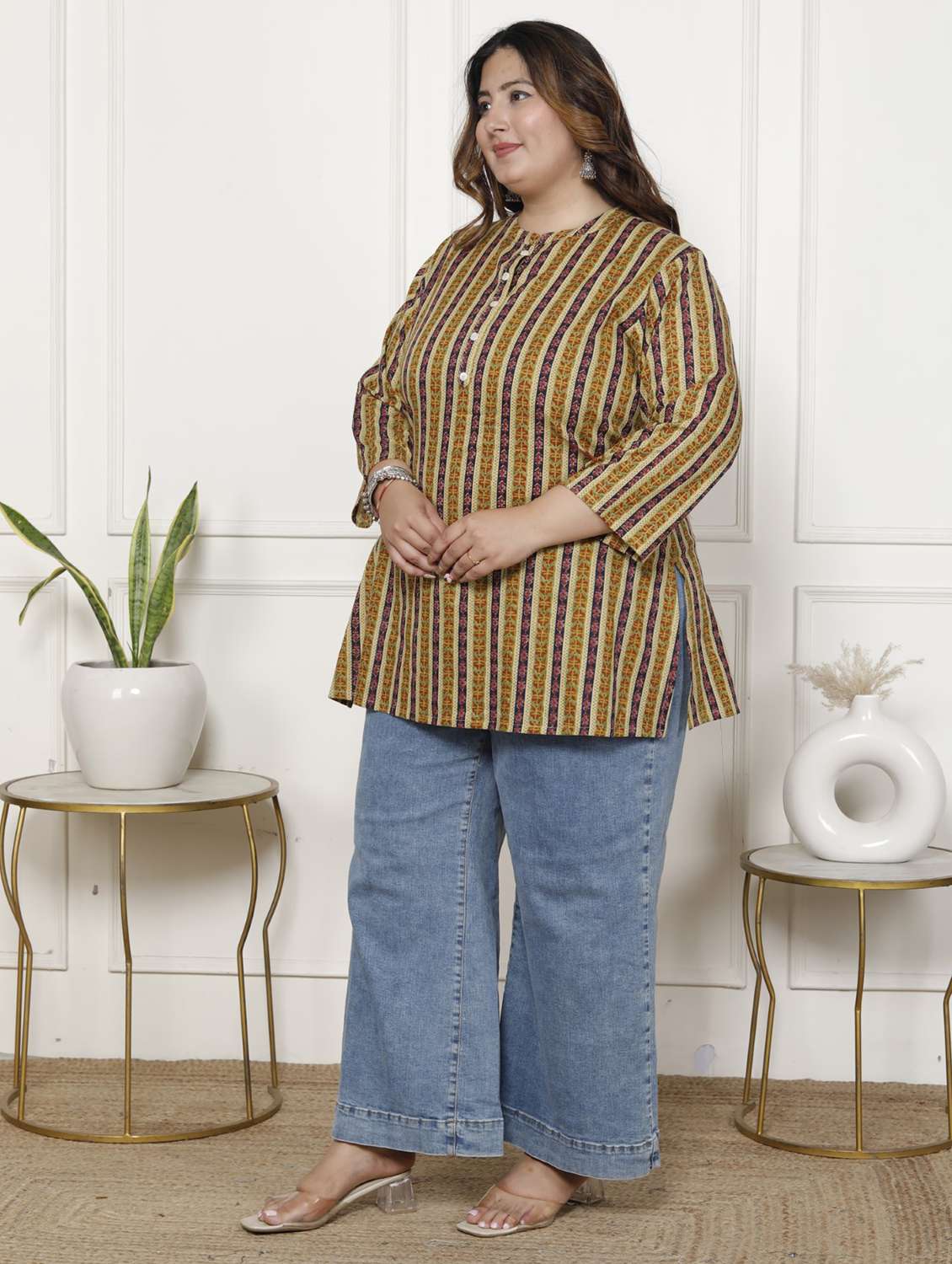 women plus size three quarter sleeve straight kurti - 22076679 -  Standard Image - 1