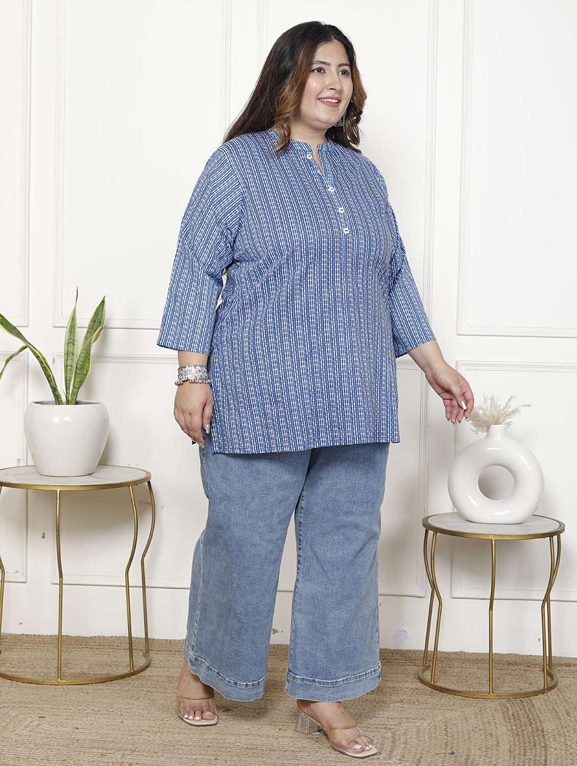 women plus size three quarter sleeve straight kurti - 22076682 -  Standard Image - 1