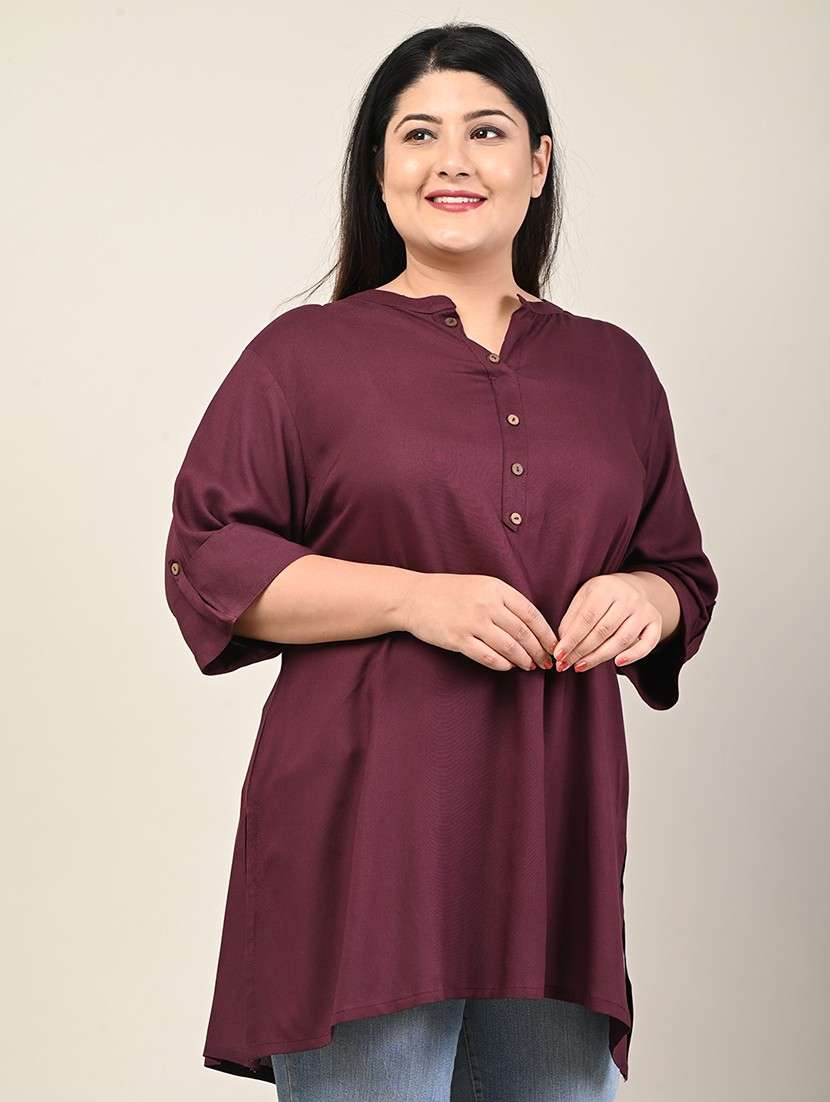 women plus size three quarter sleeve straight kurti - 22076690 -  Standard Image - 1