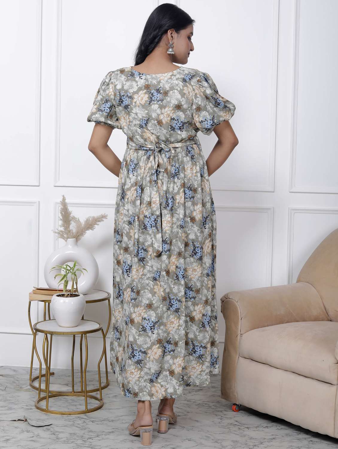 women printed puff sleeve maternity wear dress - 22076694 -  Standard Image - 1
