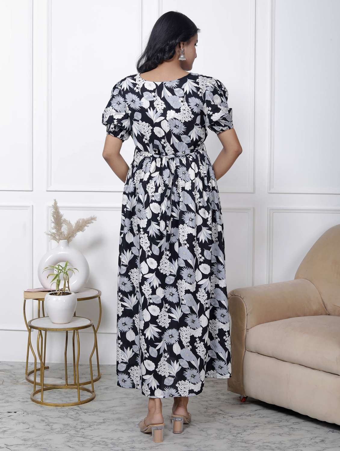 women printed puff sleeve maternity wear dress - 22076695 -  Standard Image - 1