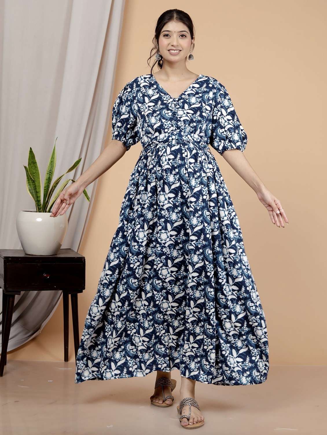 Women Printed Puff Sleeve Maternity Wear Dress - 22076699 -  Standard Image - 1