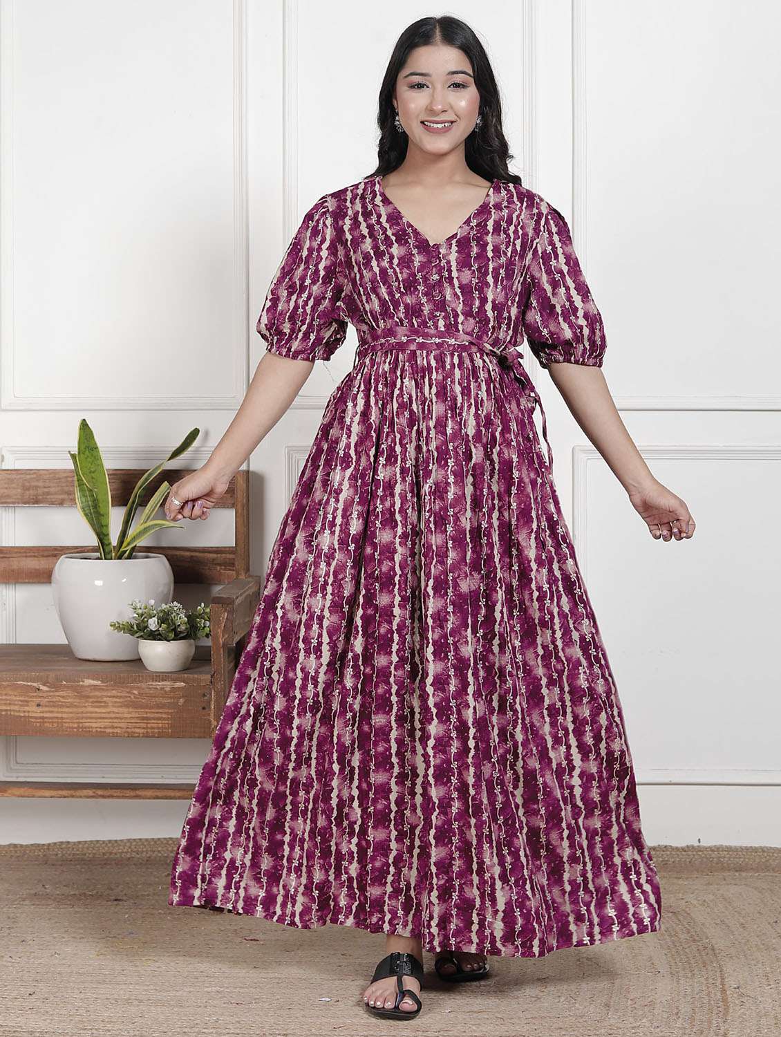 women printed puff sleeve maternity wear dress - 22076704 -  Standard Image - 1