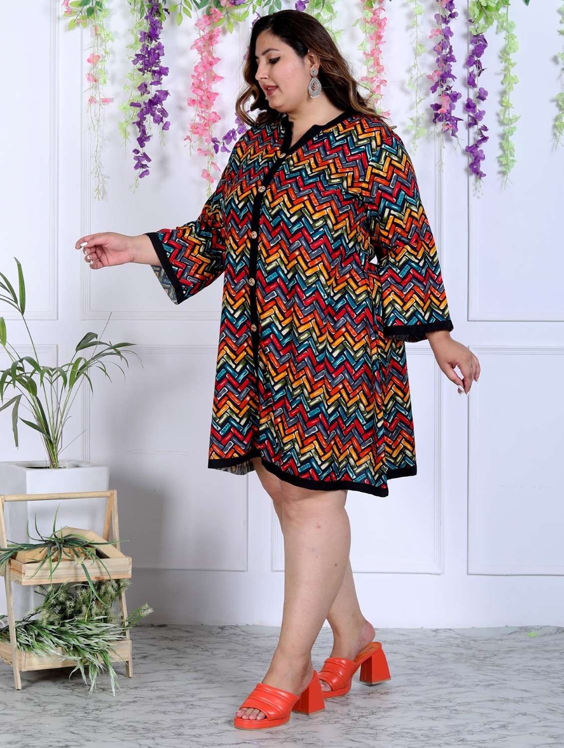 women plus size printed long sleeve a-line dress - 22076715 - Standard Image - 1