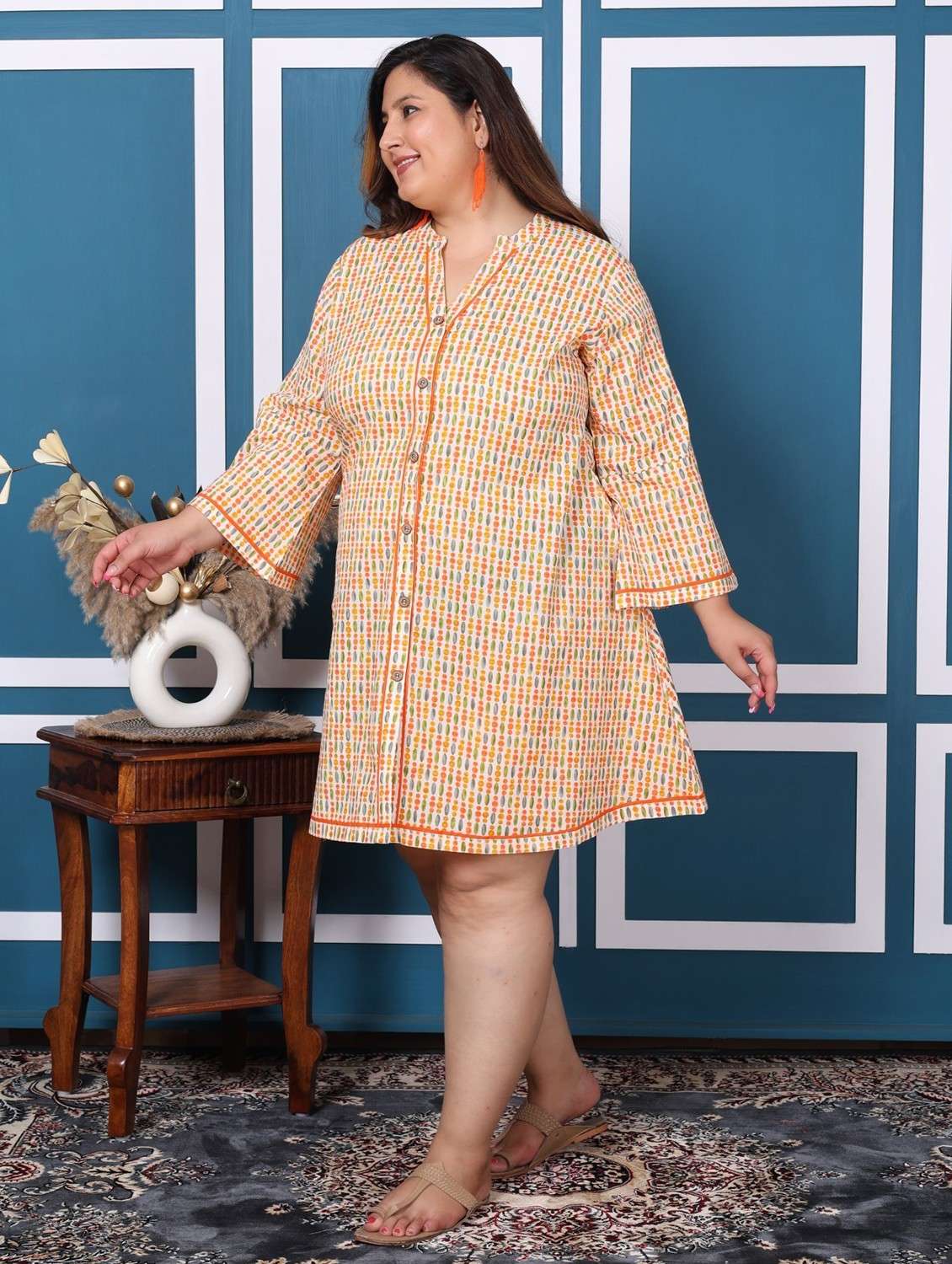 women plus size printed long sleeve a-line dress - 22076717 -  Standard Image - 1