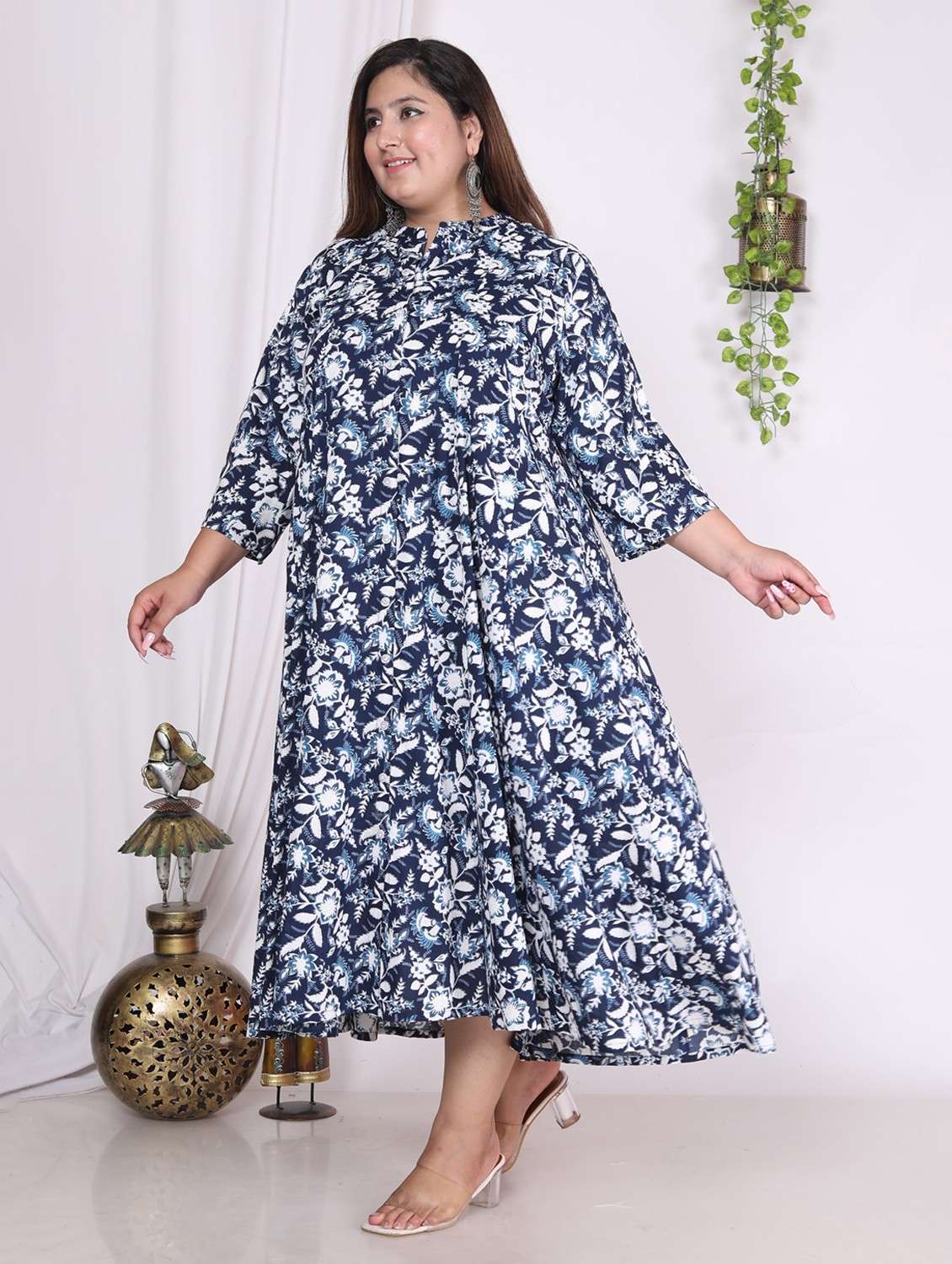 women plus size printed mandarin neck dress - 22076725 - Standard Image - 1