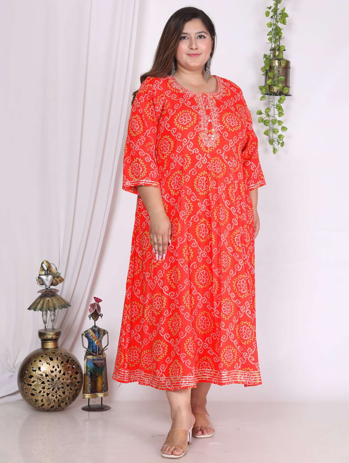 women plus size printed mandarin neck dress - 22076726 - Zoom Image - 0