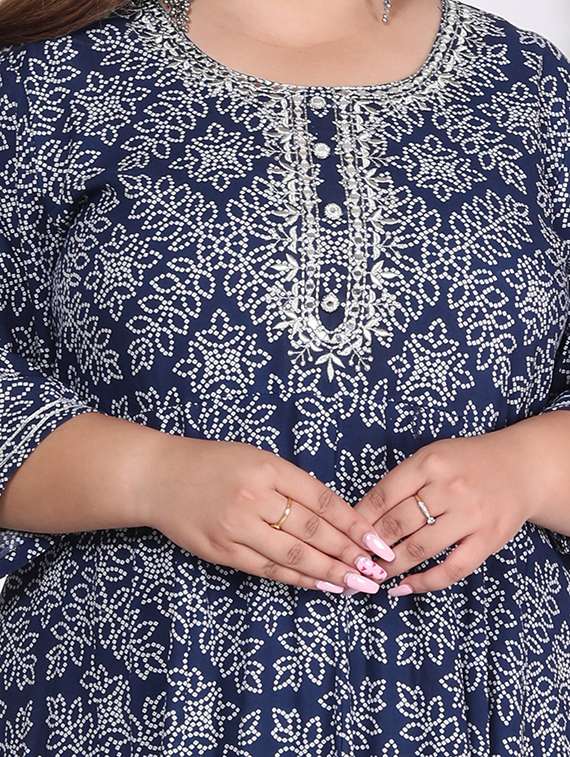 women printed three quarter sleeve a-line dress - 22076727 -  Standard Image - 4