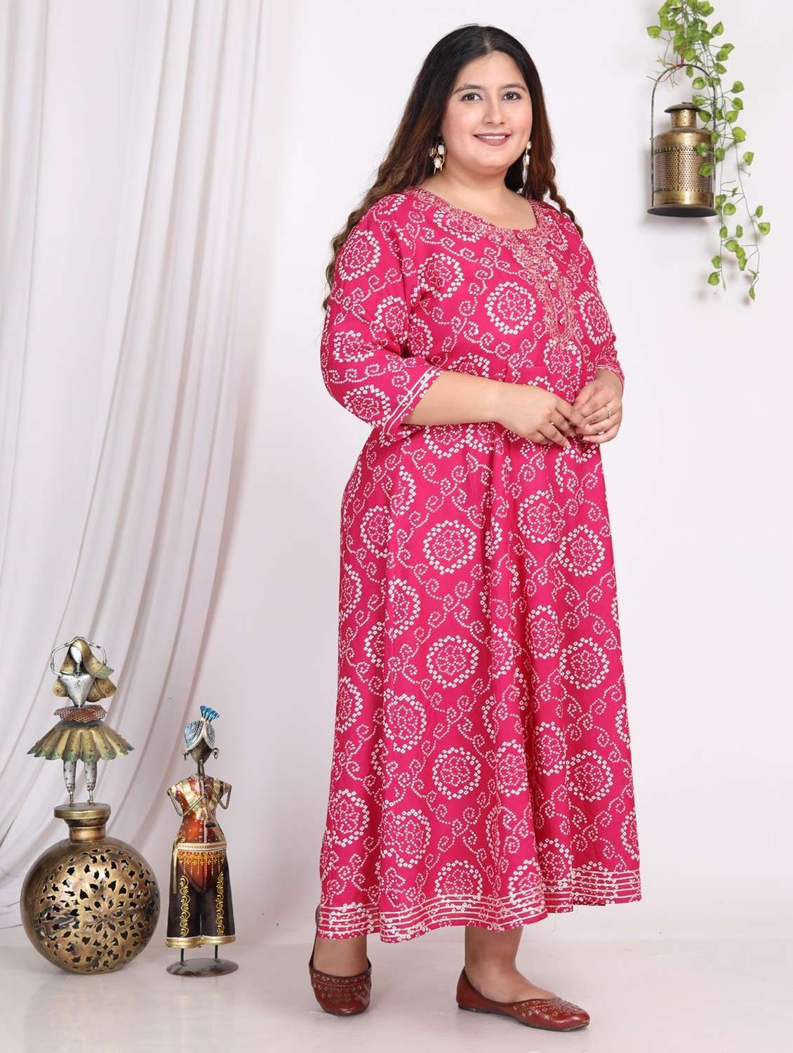 women printed three quarter sleeve a-line dress - 22076728 -  Standard Image - 1