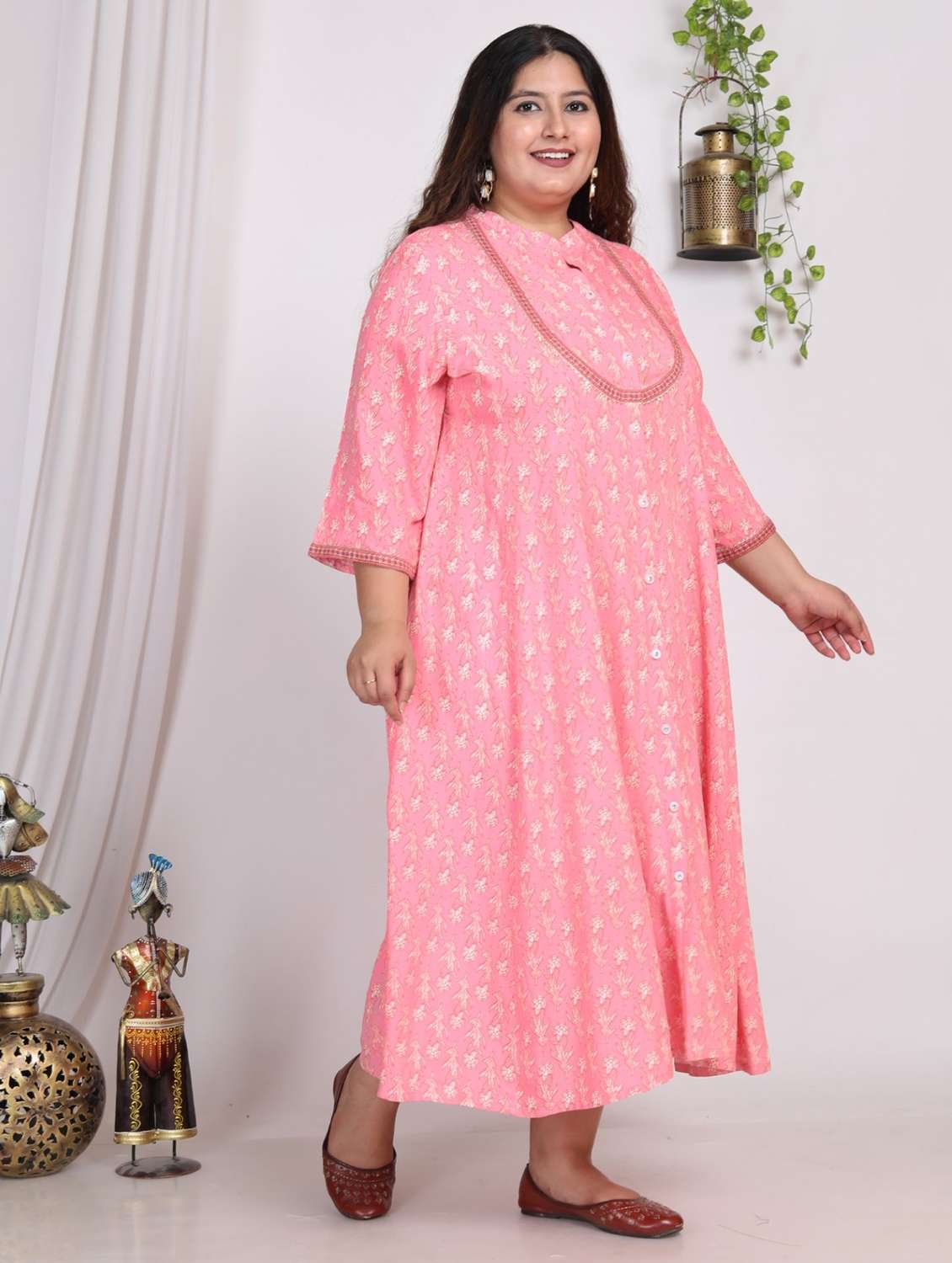 women printed three quarter sleeve a-line dress - 22076729 -  Standard Image - 1