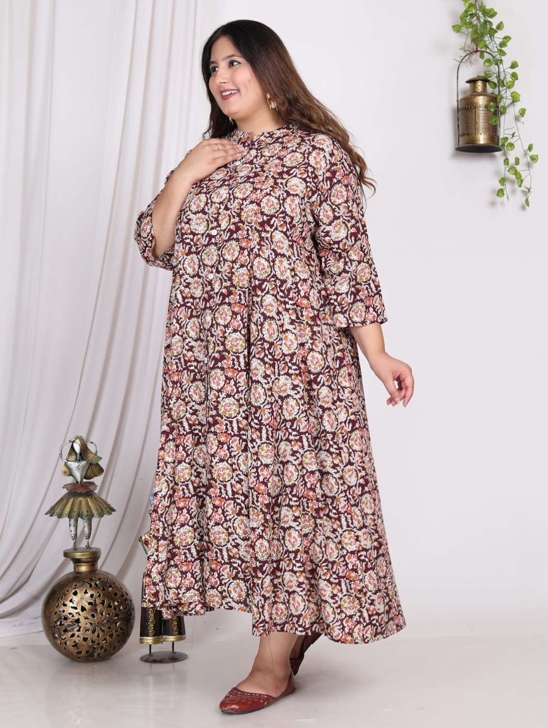women printed three quarter sleeve a-line dress - 22076730 -  Standard Image - 1