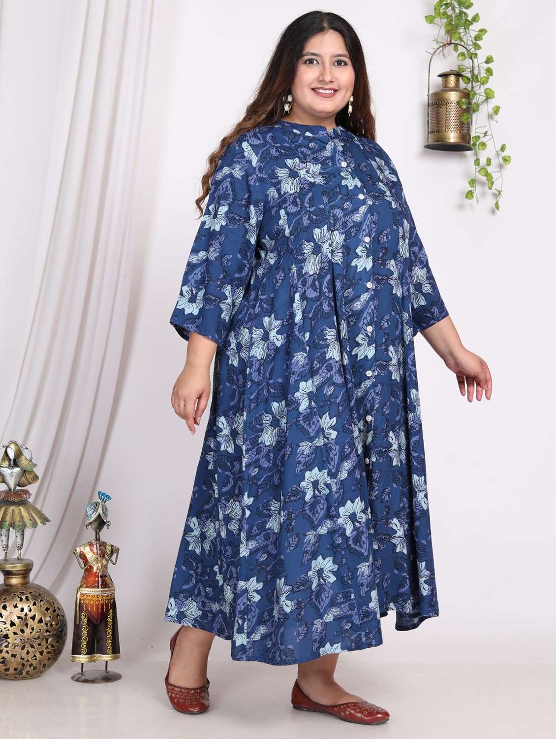 women printed three quarter sleeve a-line dress - 22076731 -  Standard Image - 1