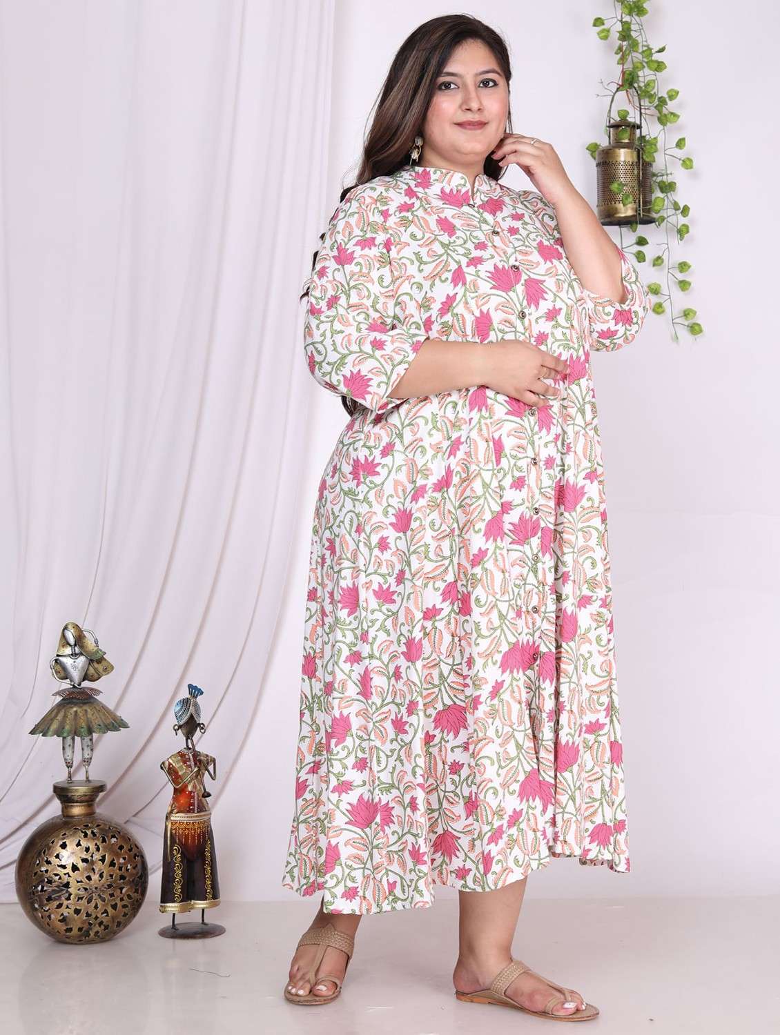 women printed three quarter sleeve flared dress - 22076736 -  Standard Image - 1