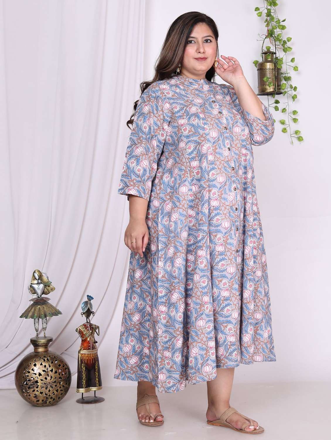 women printed three quarter sleeve flared dress - 22076737 -  Standard Image - 1