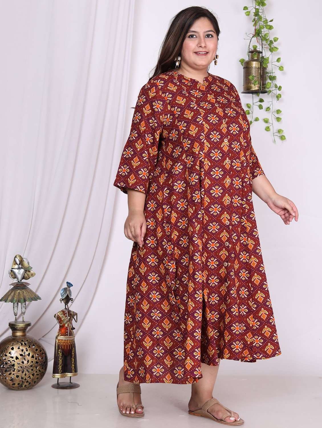 women plus size printed three quarter sleeve dress - 22076740 -  Standard Image - 1