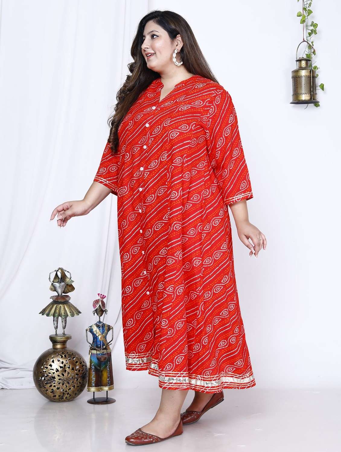 women printed three quarter sleeve flared dress - 22076743 -  Standard Image - 1