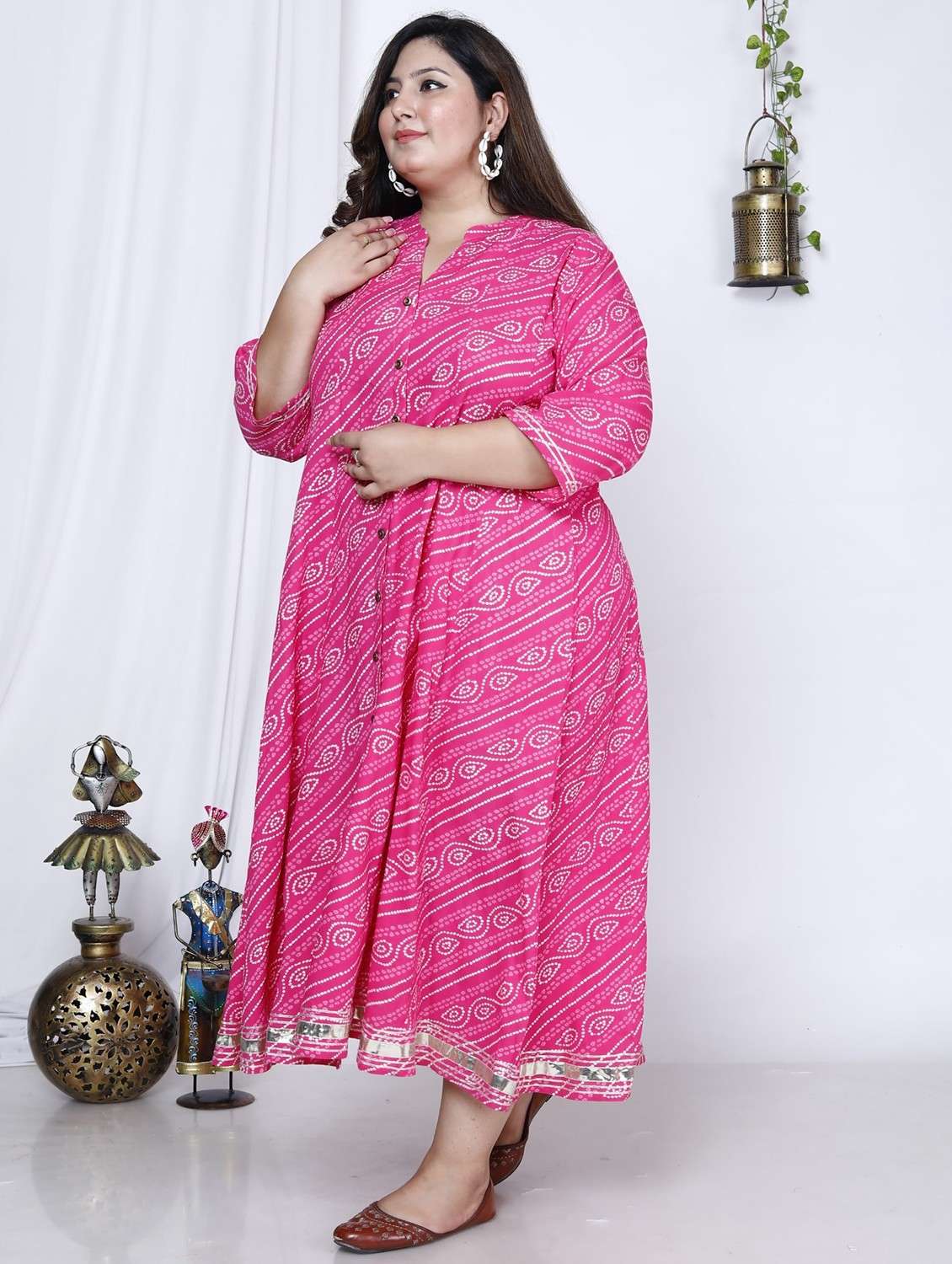 women printed three quarter sleeve flared dress - 22076744 -  Standard Image - 1