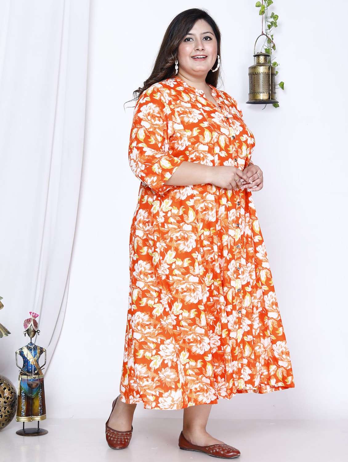 women printed three quarter sleeve flared dress - 22076745 -  Standard Image - 1