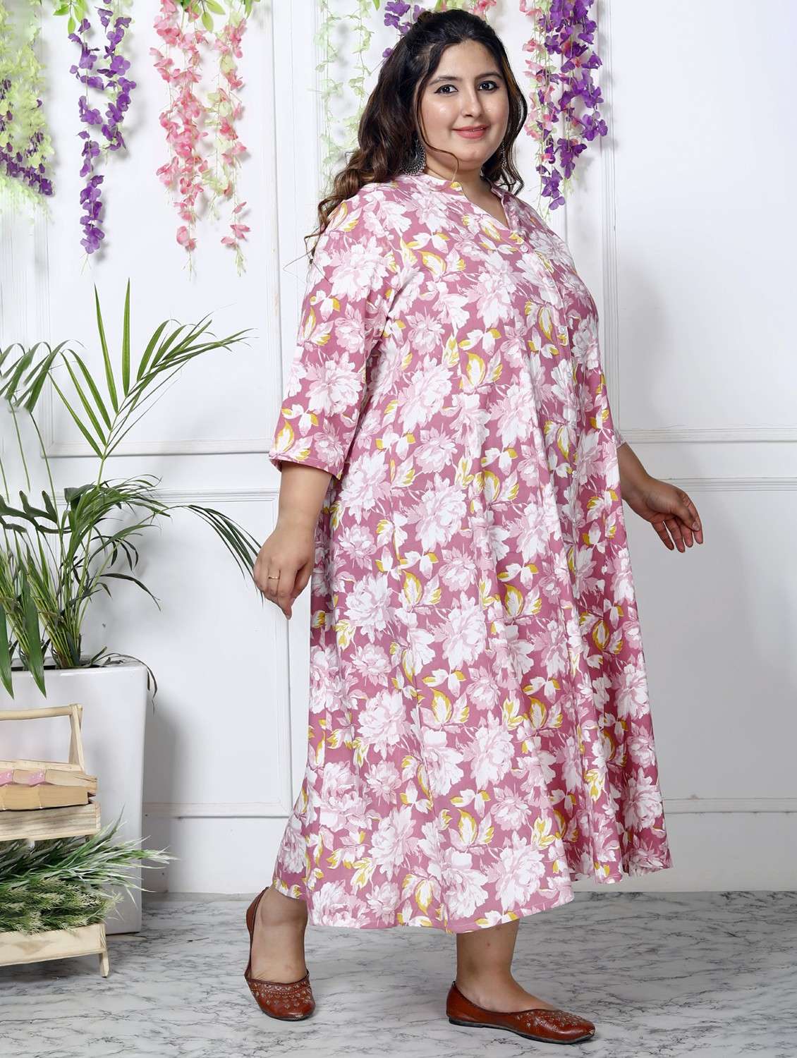 women printed three quarter sleeve flared dress - 22076750 -  Standard Image - 1