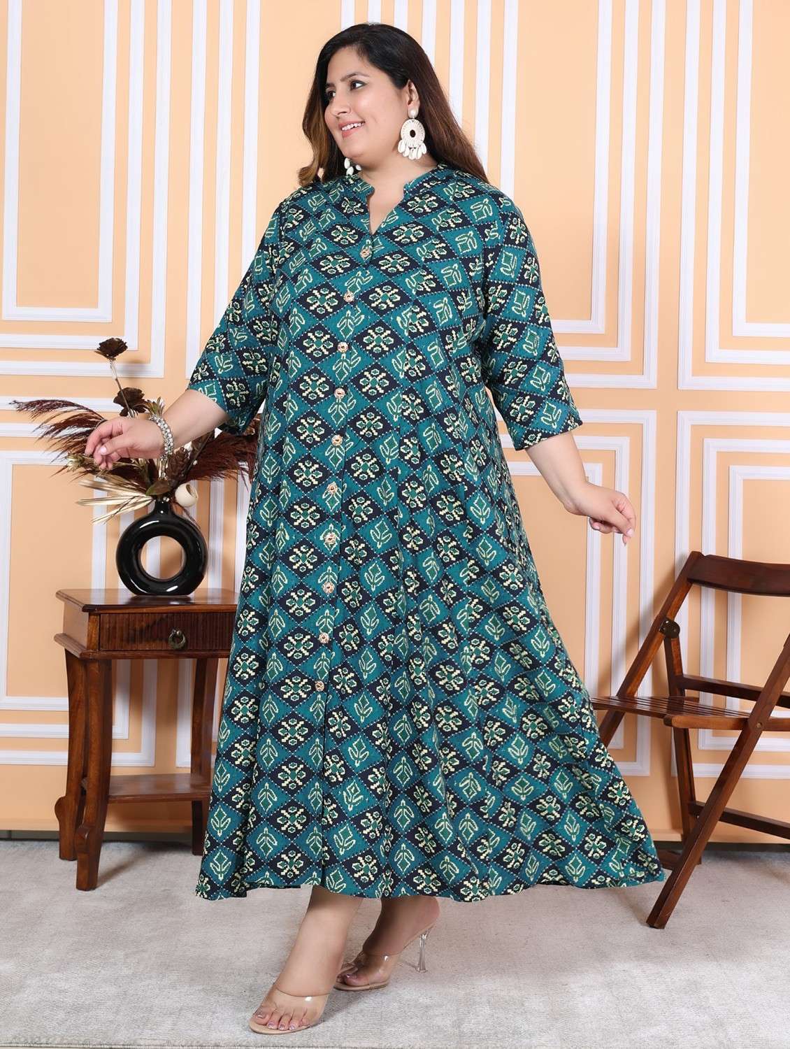 women plus size printed three quarter sleeve dress - 22076754 -  Standard Image - 1