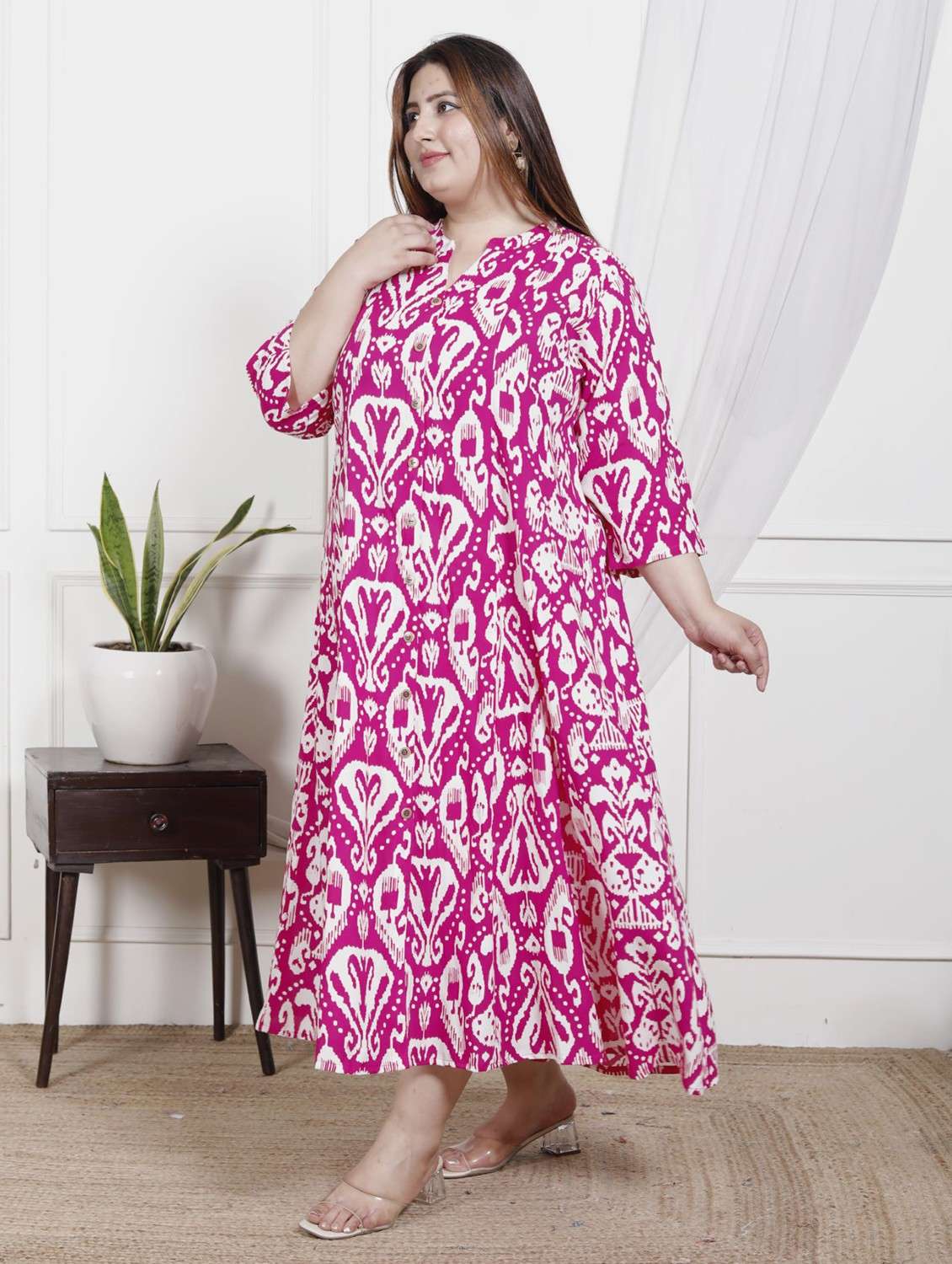 women plus size printed three quarter sleeve dress - 22076757 -  Standard Image - 1