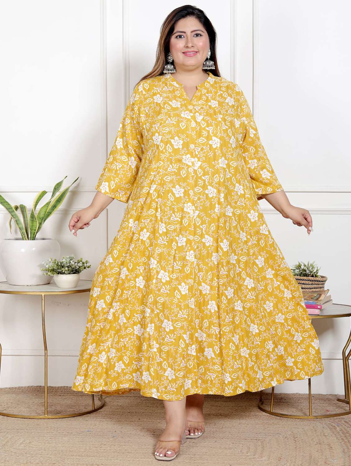 women plus size printed three quarter sleeve dress